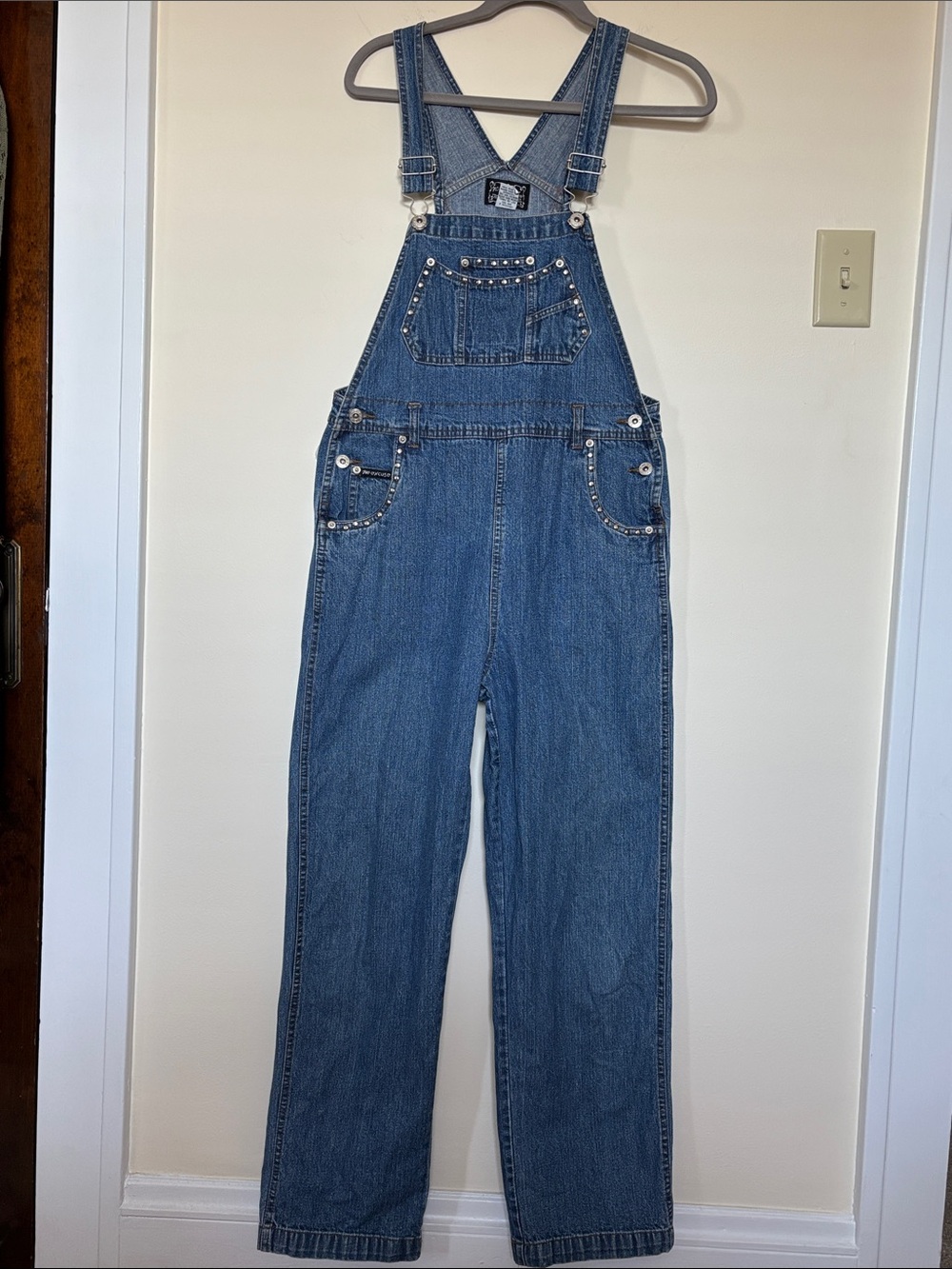 Women’s Denim Studded Overalls Wide Leg Relaxed Studs Embellished Vintage Retro